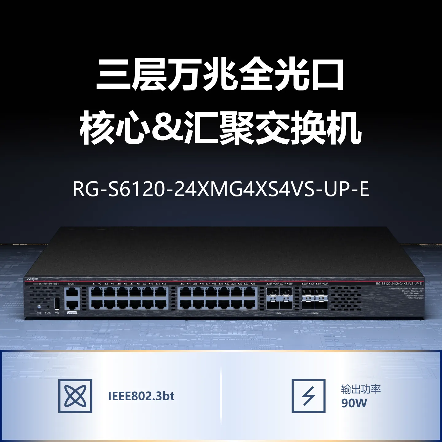 高性能万兆以太网三层核心汇聚交换机-RG-S6120-24XMG4XS4VS-UP-E-锐捷网络